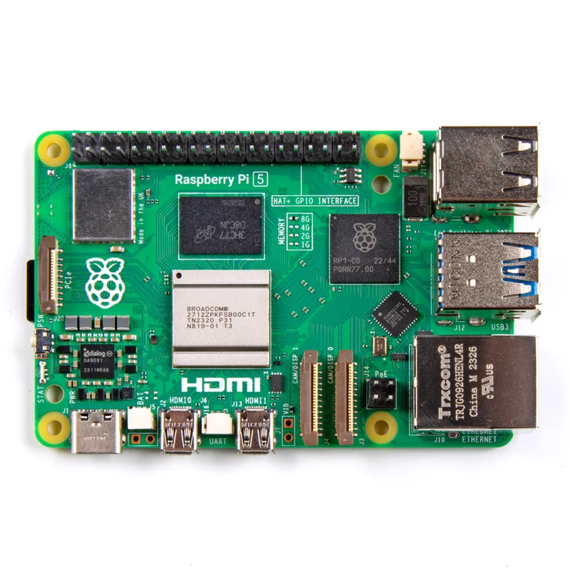 Carte Raspberry Pi 5 8 Go, avec ses ports USB, Ethernet et son connecteur GPIO
